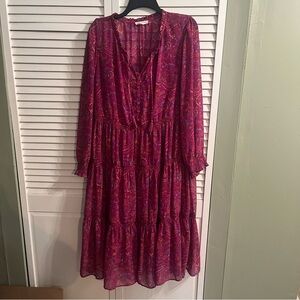 Beach Lunch Lounge Pink Paisley Dress Long Sleeve Midi